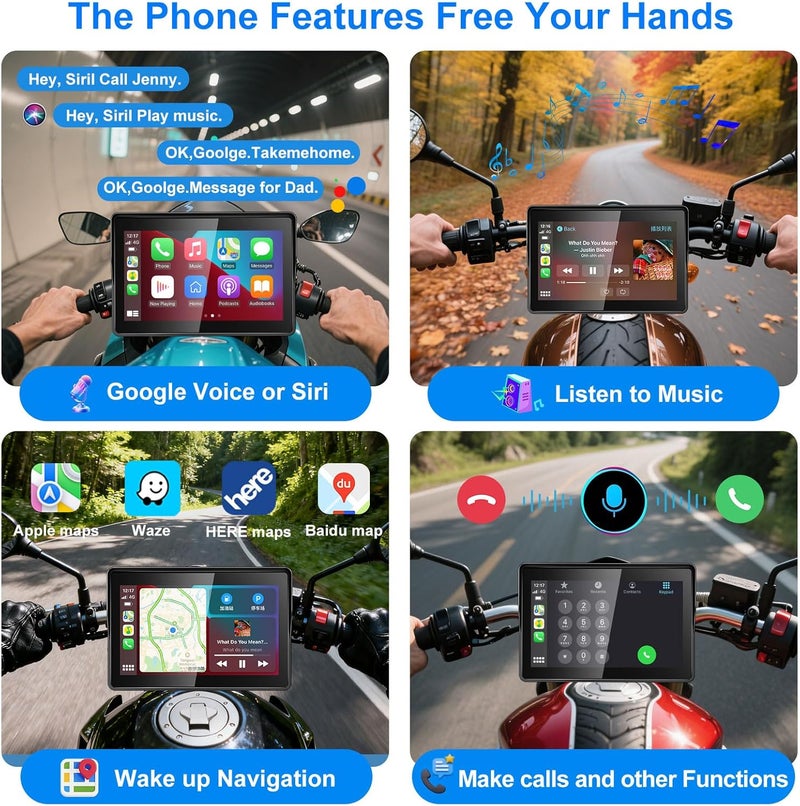 Tenbaba 5 Inch Motorcycle Carplay GPS Navigation System with Apple Carplay and Android Auto Portable Screen with Bluetooth, GPS Navigation, Siri, Google Assistant, Support Siri/Google Assistant - Image 3